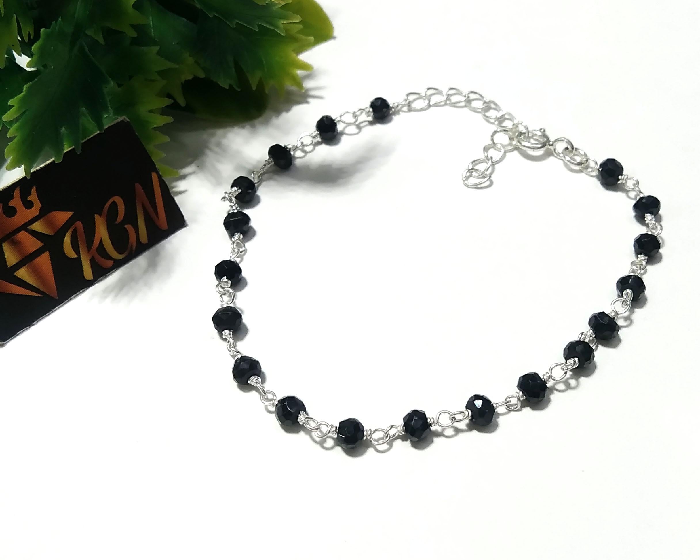 Natural Black Onyx Faceted Gemstone Bracelet, 925 Starling Silver Chain Stone Beads Bracelet Wedding Bracelet Gift Valentine day Bracelet